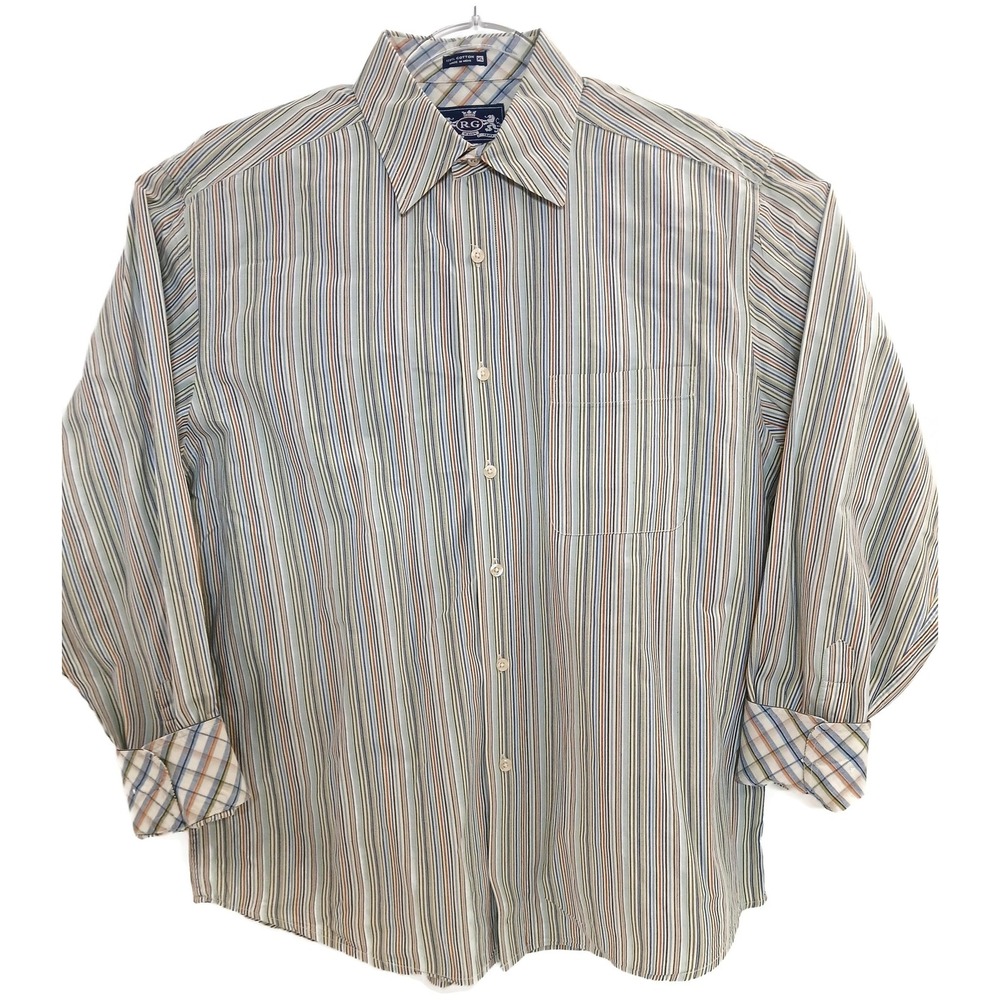 R&G Shirt‎ Mens XL Multicolor Stripe Button Down Long Sleeve 100% Cotton Dress